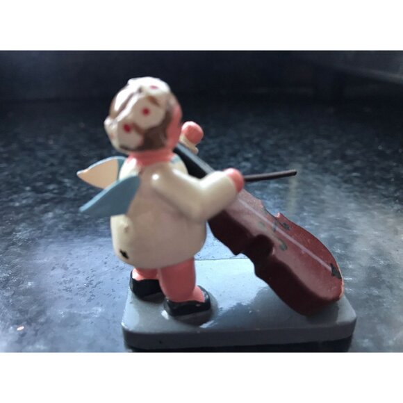 Vtg Christmas Wooden Music Angel Playing The Cello Erzgebirge Made In Germany - Picture 7 of 10